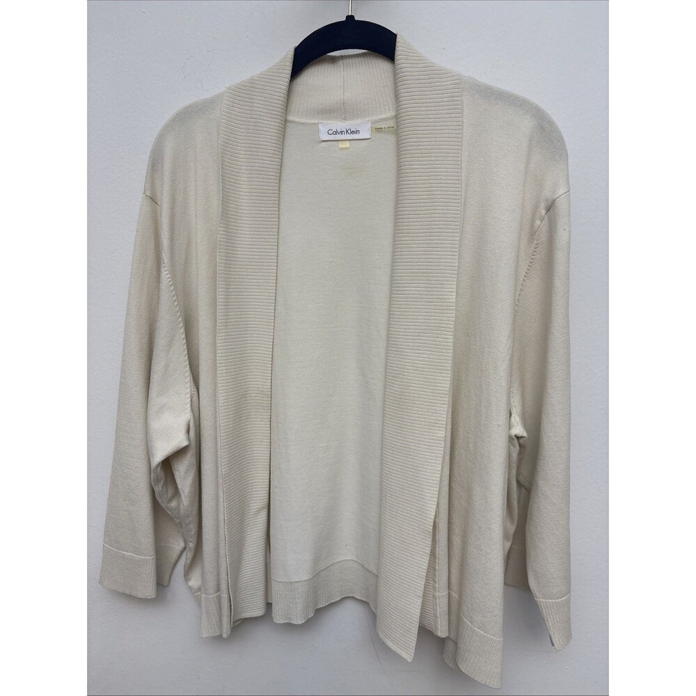 Calvin Klein Light Bolero, Cropped Sweater, Beige, 3/4 Sleeve Women’s Large